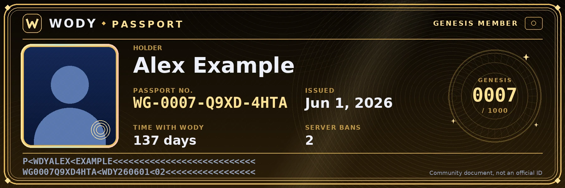 Preview of the black and gold WODY PASSPORT Genesis card