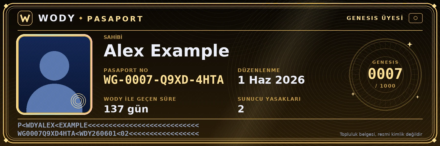 Siyah altın WODY PASSPORT Genesis kartının önizlemesi